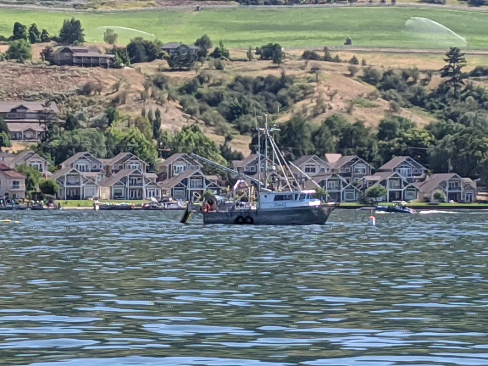 Lakefront townhomes seen from the water, Okanagan Landing